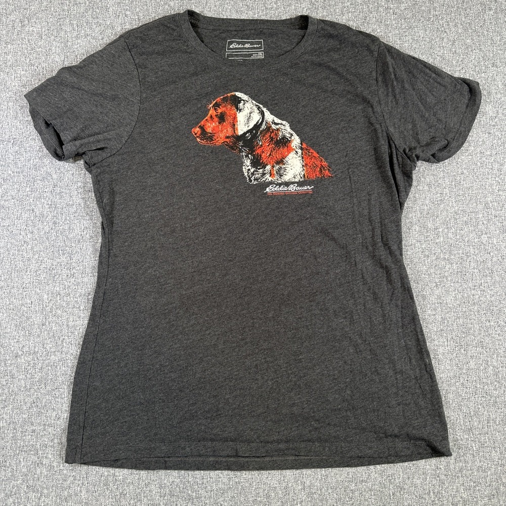 Eddie Bauer Women's 2XL Dog Graphic T-Shirt Gray Outdoor Casual‎ Short Sleeve